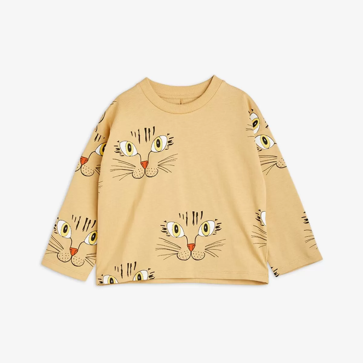 Store Mini Rodini Cat Face Långärmad T-Shirt Beige