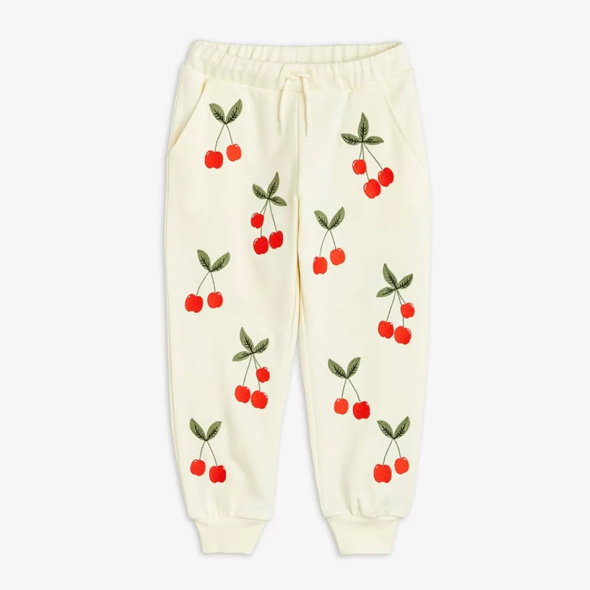 New Mini Rodini Cherry Broderade Sweatpants Offwhite